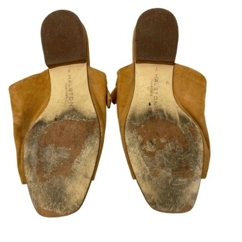 Halston Heritage Lorraine Women's 7M Tan Suede Slides Bow Accent Open Toe